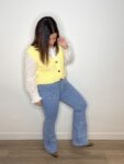 jeans flare botones bolsillos denim elastico mujer