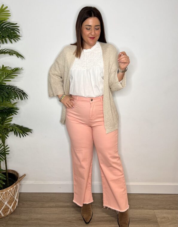 denim rosa rectro wide leg moda mujer