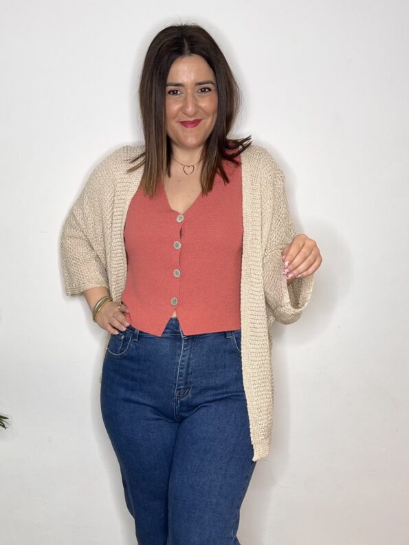 kimono chaqueta punto beige moda mujer