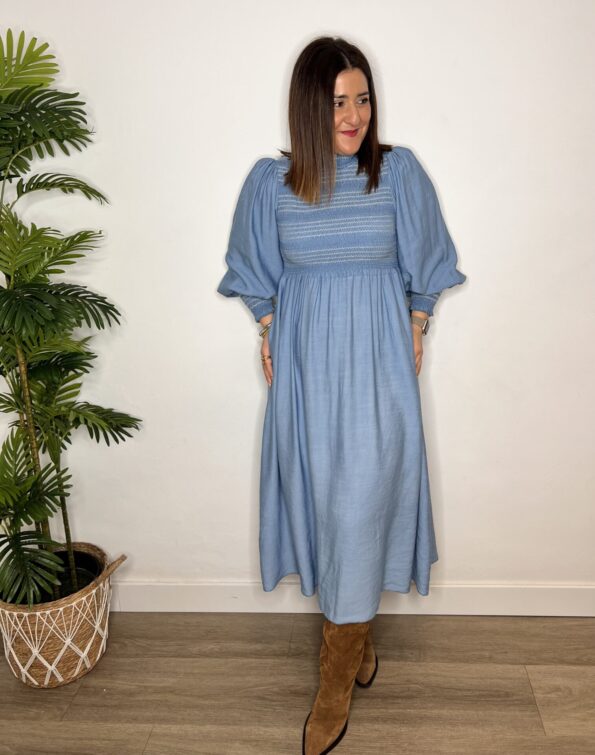 vestido largo mujer moda nido abeja