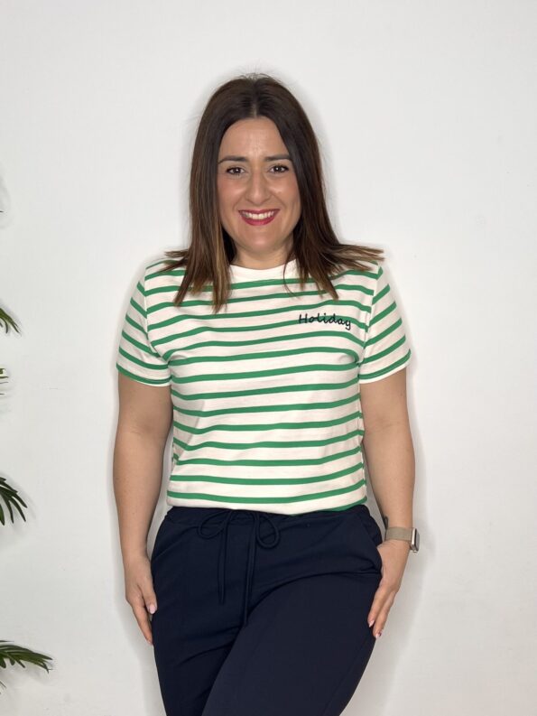 camiseta algodón rayas bordados moda mujer