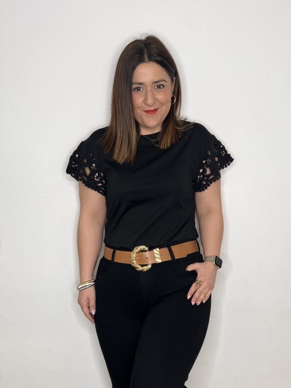 moda  mujer camiseta crochet negro mujer