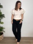 pantalon jean moda mujer negro wide leg flared