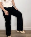 pantalon jean moda mujer negro wide leg flared