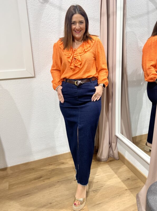 fala denim larga bajo desflecado moda mujer 42 44