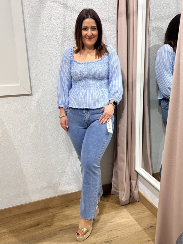 top nido abeja manga abullonada cayetana mujer moda