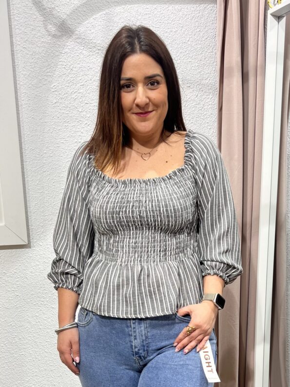 top nido abeja manga abullonada cayetana mujer moda