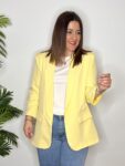 blazer sastre manga fruncida mantequilla amarillo moda mujer americana