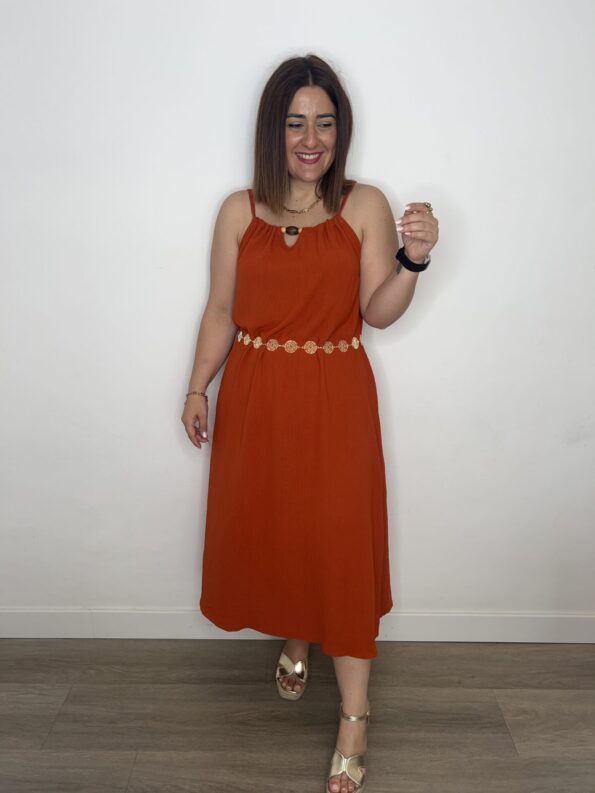 vestido fluido apliques madera moda mujer españa