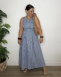 vestido midi vichy nido de abeja azul