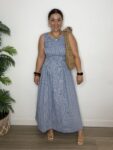 vestido midi vichy nido de abeja azul