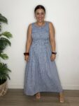vestido midi vichy nido de abeja azul
