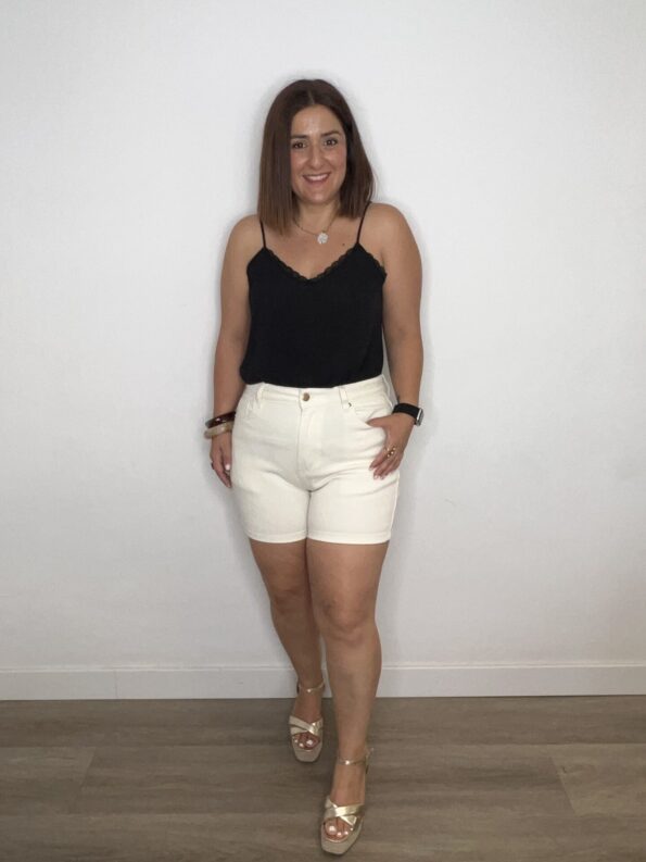 short denim crema blanco moda mujer joven teen