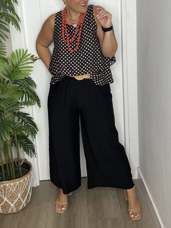 negro palazzo cinturon rafia pantalon verano moda mujer