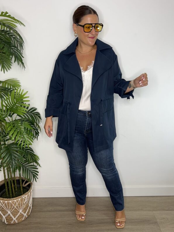 Sahariana azul marino gabardina chaqueta safari moda mujer