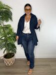 Sahariana azul marino gabardina chaqueta safari moda mujer