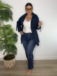 Sahariana azul marino gabardina chaqueta safari moda mujer