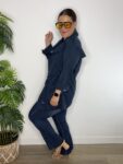 Sahariana azul marino gabardina chaqueta safari moda mujer