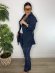 Sahariana azul marino gabardina chaqueta safari moda mujer