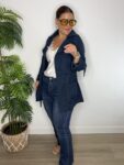 Sahariana azul marino gabardina chaqueta safari moda mujer