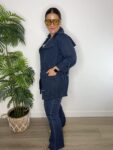 Sahariana azul marino gabardina chaqueta safari moda mujer