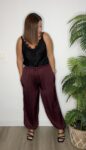 pantalón bombacho satinado granate moda joven mujer