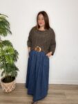 falda denim larga vuelo moda mujer joven tendencias
