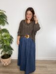 falda denim larga vuelo moda mujer joven tendencias