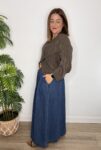 falda denim larga vuelo moda mujer joven tendencias