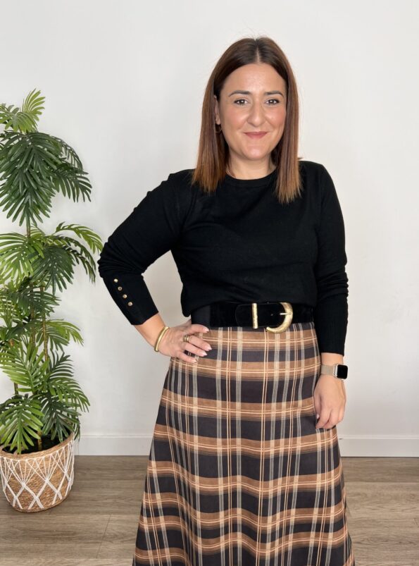 Jersey punto básico negro con botones dorados moda mujer online