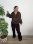 flare terciopelo marrón moda mujer tendencias fiesta navidad