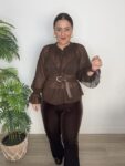 flare terciopelo marrón moda mujer tendencias fiesta navidad