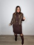 vestido punto cuello vuelto mujer 42 44 moda tendencia marrón chocolATE