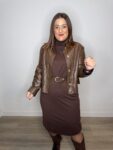 vestido punto cuello vuelto mujer 42 44 moda tendencia marrón chocolATE