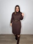 vestido punto cuello vuelto mujer 42 44 moda tendencia marrón chocolATE