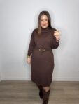 vestido punto cuello vuelto mujer 42 44 moda tendencia marrón chocolATE
