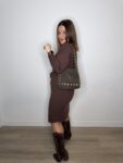 vestido punto cuello vuelto mujer 42 44 moda tendencia marrón chocolATE