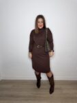 vestido punto cuello vuelto mujer 42 44 moda tendencia marrón chocolATE
