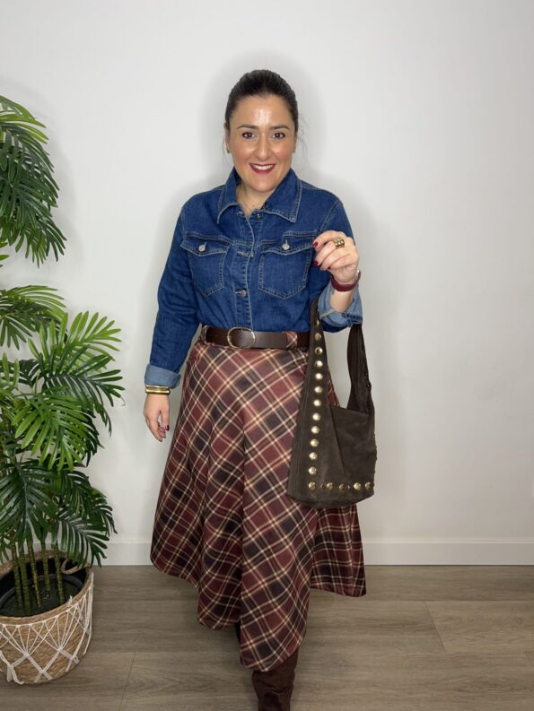 falda ante cuadros denim granate moda mujer