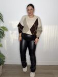 leggin efecto piel flare campana negro con forro interior moda mujer