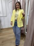 blazer amarilla manga fruncida solapa mujer tendencia moda