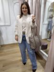 blazer manga fruncida beige mujer moda