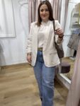 blazer manga fruncida beige mujer moda