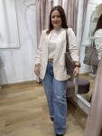 blazer manga fruncida beige mujer moda