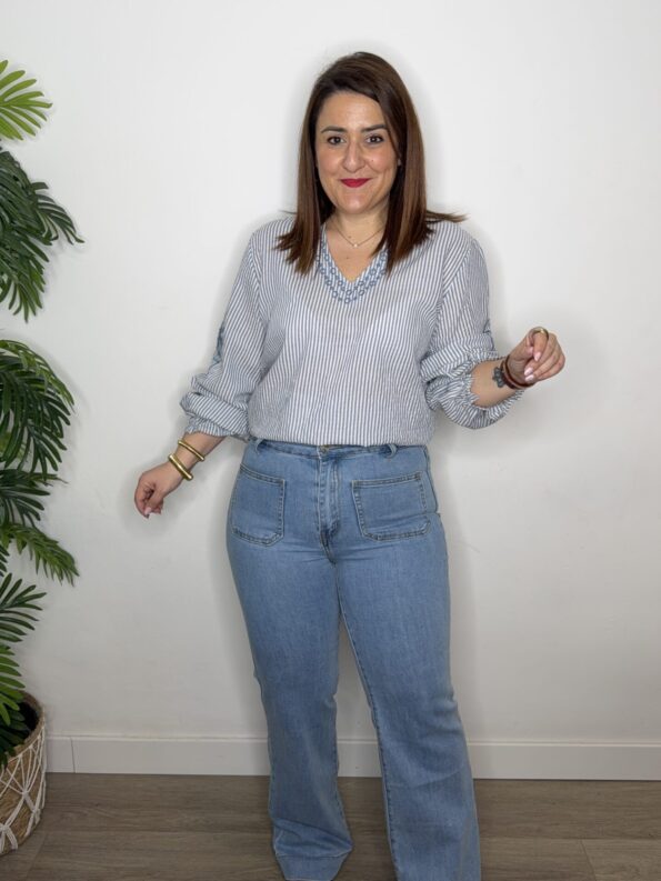 Camisa boho bordados rayas moda mujer