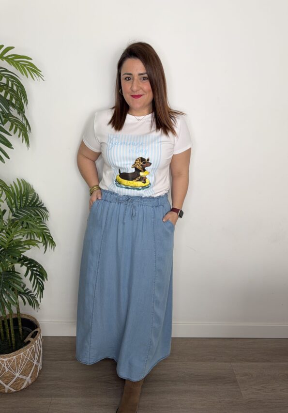 Falda larga tencel mujer fluida cintura elástica