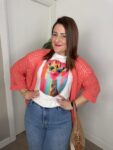 Chaqueta calada de algodón mujer primavera talla única Color coral