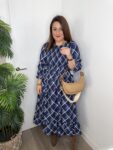 vestido azul marino cuadros moda mujer joven midi bautizo comunion