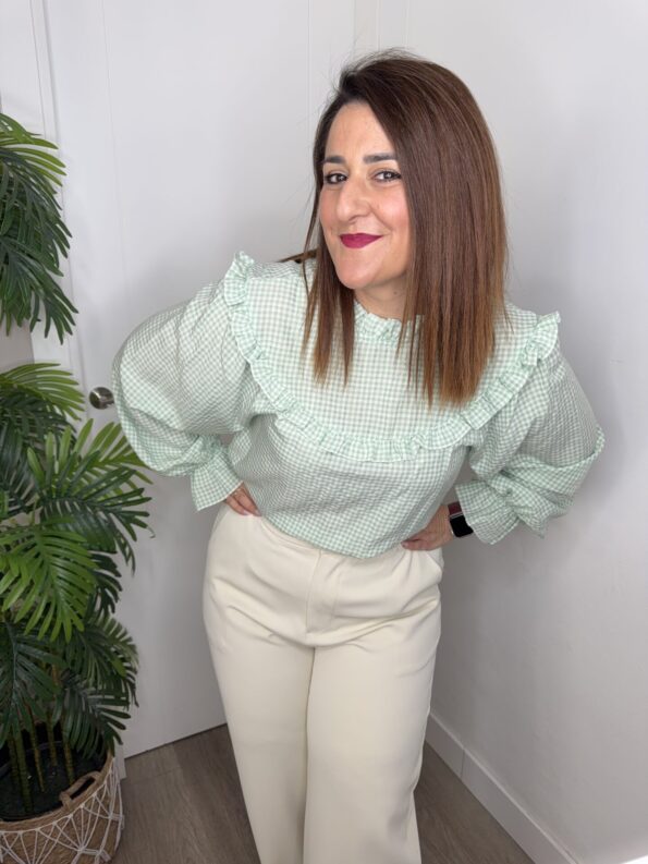 camisa cuadro vicky verde romántico boho