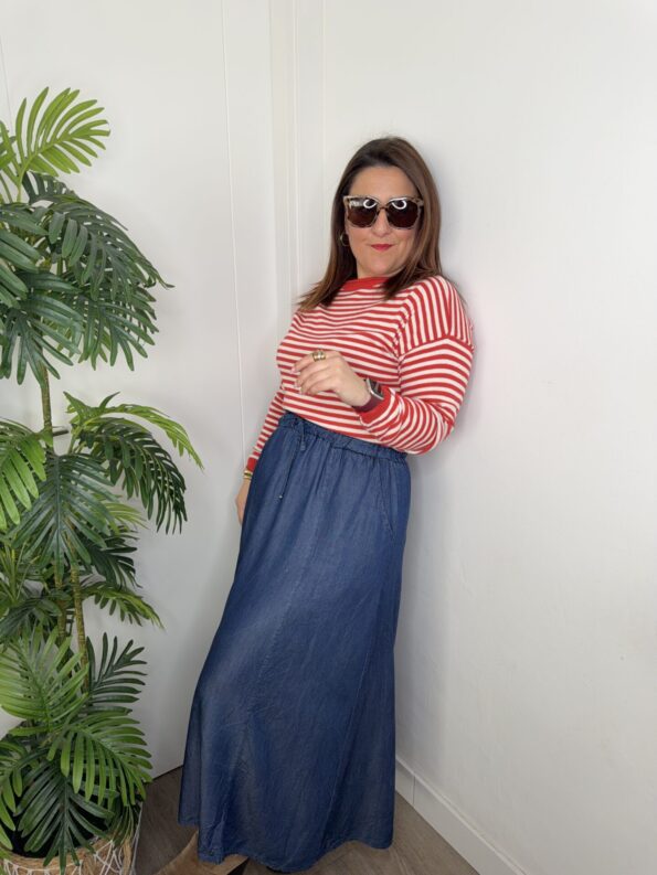 Jersey rayas blanco rojo moda tendencia mujer marinero hilo algodon